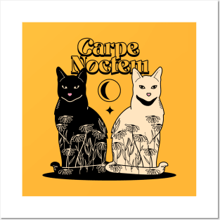 Carpe Noctem Black Cat in yellow Posters and Art